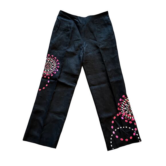 SARA ISABELLA Irish Linen Embroidered Pants Size 6 Art to Wear Eclectic Classic - Picture 1 of 11